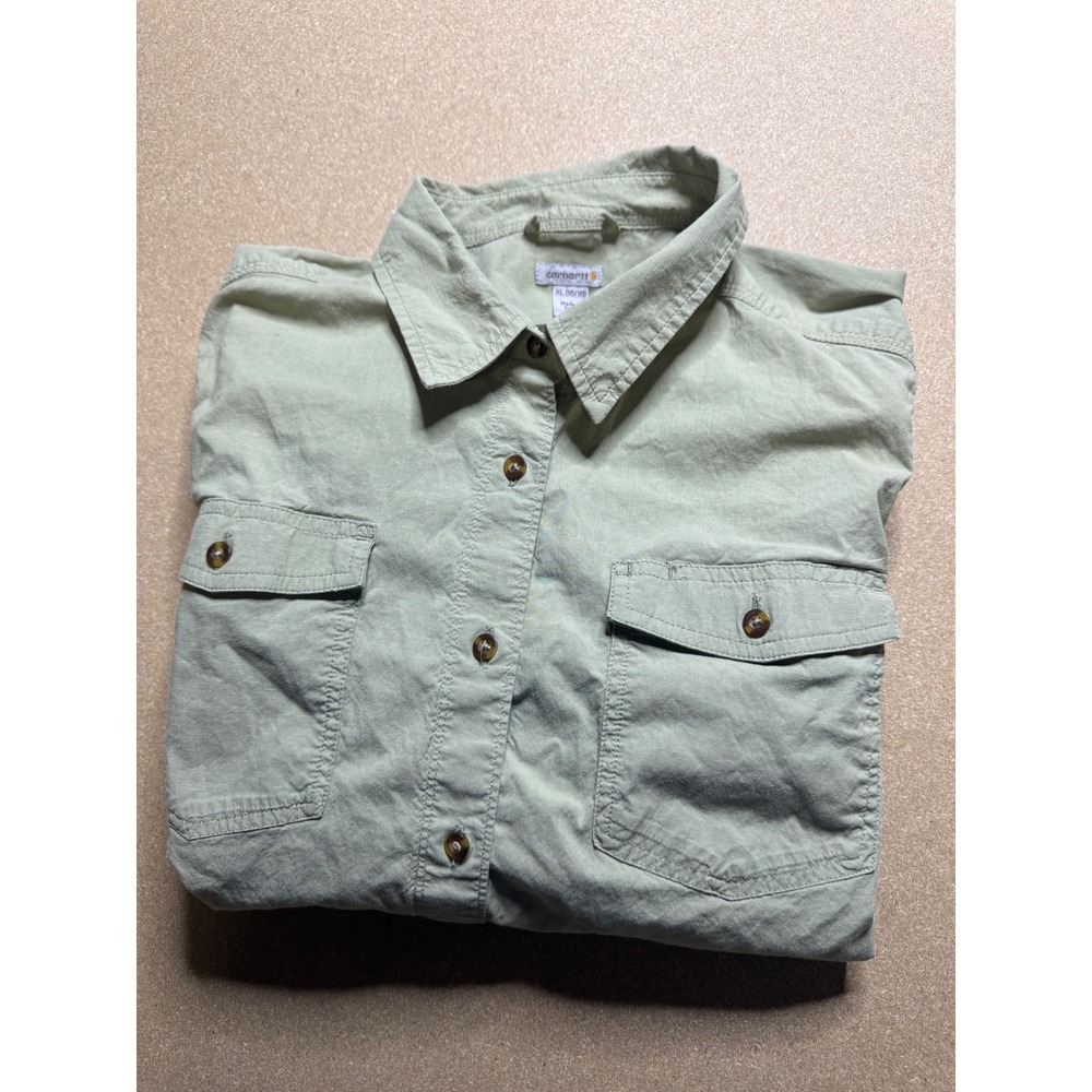 Carhartt Womens XL Long Sleeve Button Front Shirt Utility Olive Green